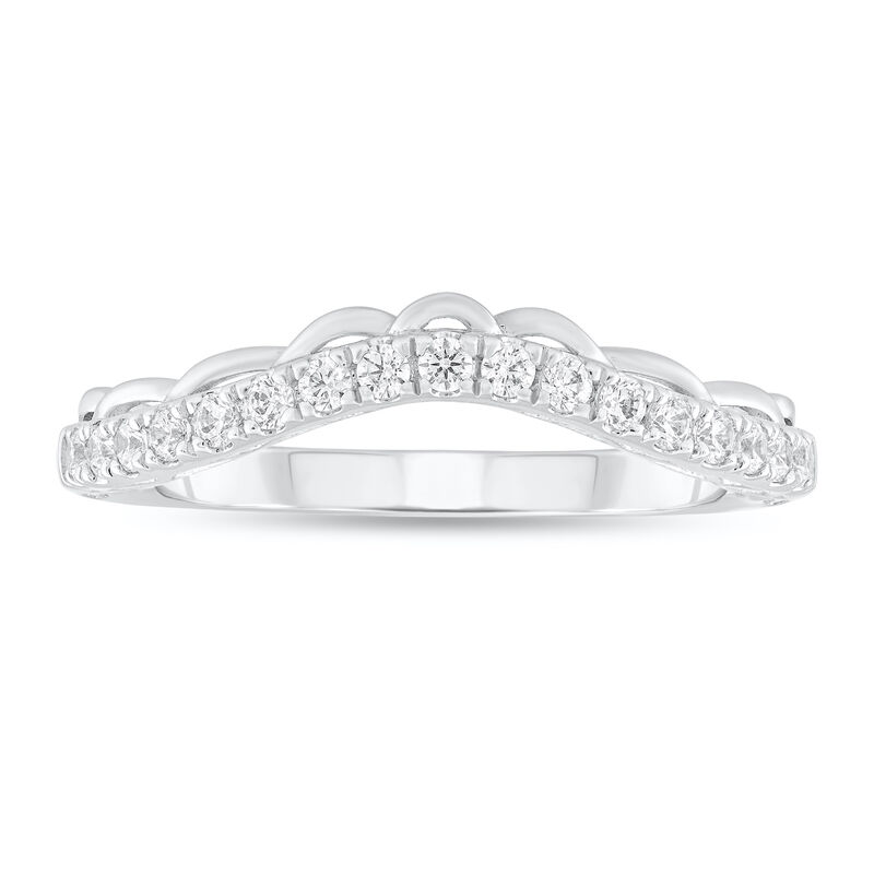 Round Diamond 1/4ctw. Scalloped Edge Contour Wedding Ring in 10k White Gold image number null